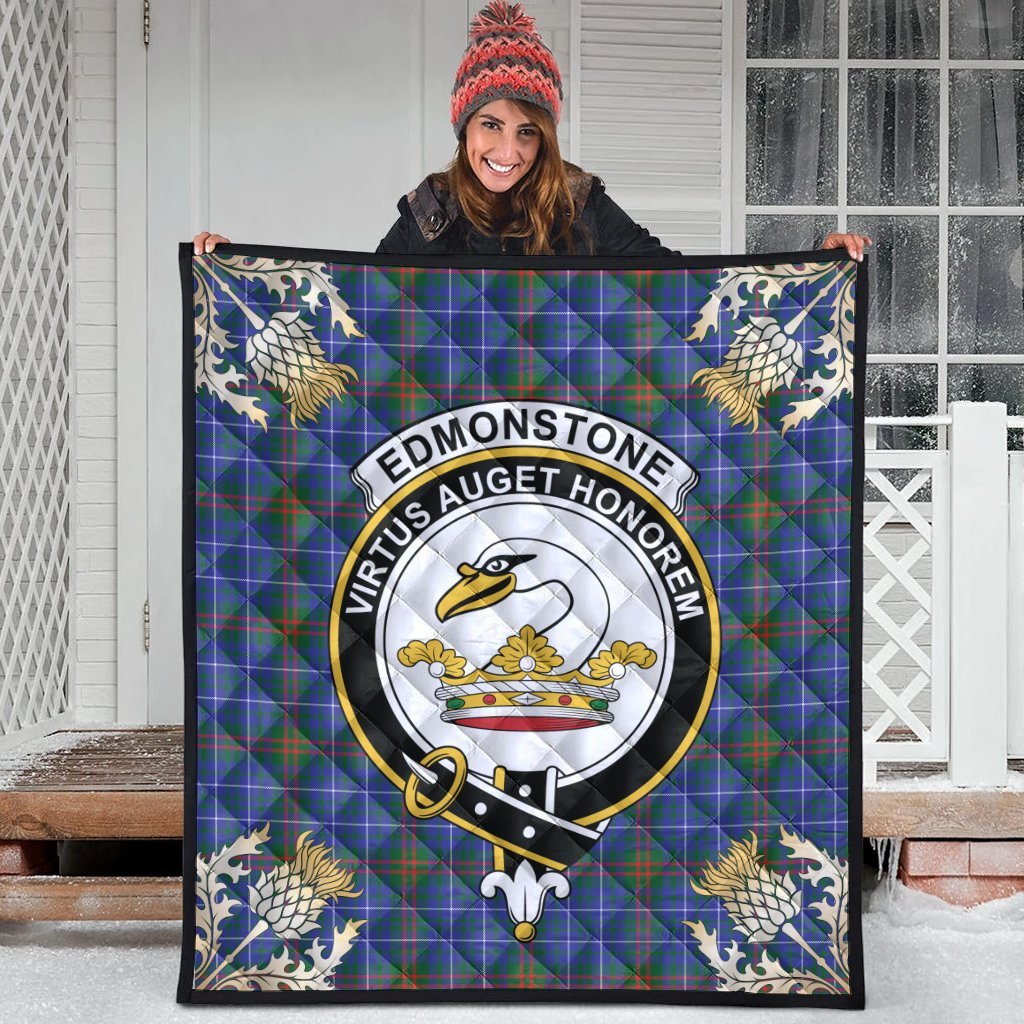 Edmonstone Tartan Crest Premium Quilt - Gold Thistle Style