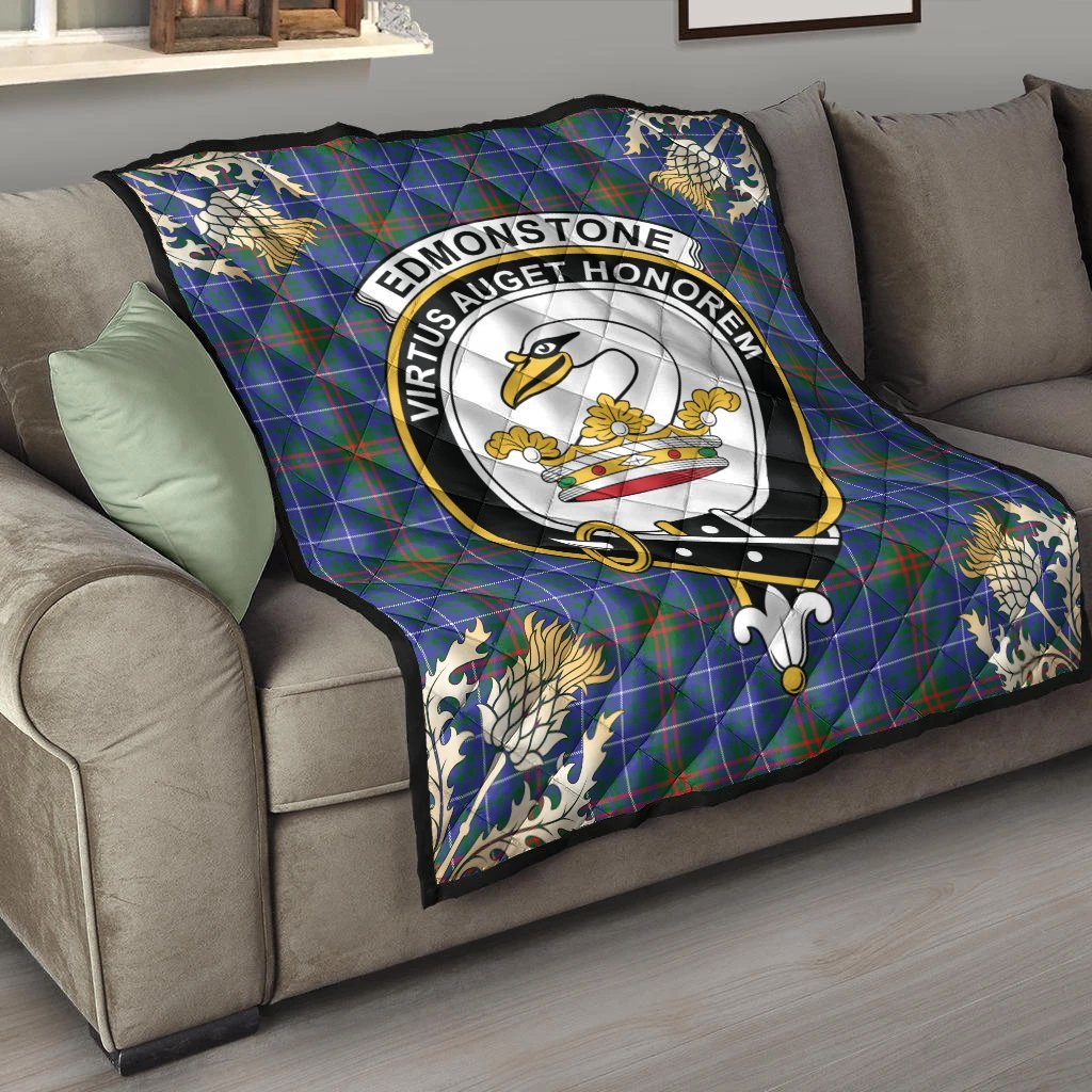 Edmonstone Tartan Crest Premium Quilt - Gold Thistle Style