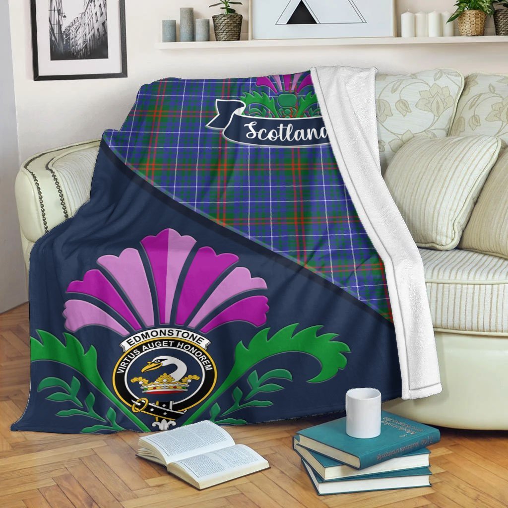 Edmonstone (of Duntreath) Tartan Crest Premium Blanket - Thistle Style