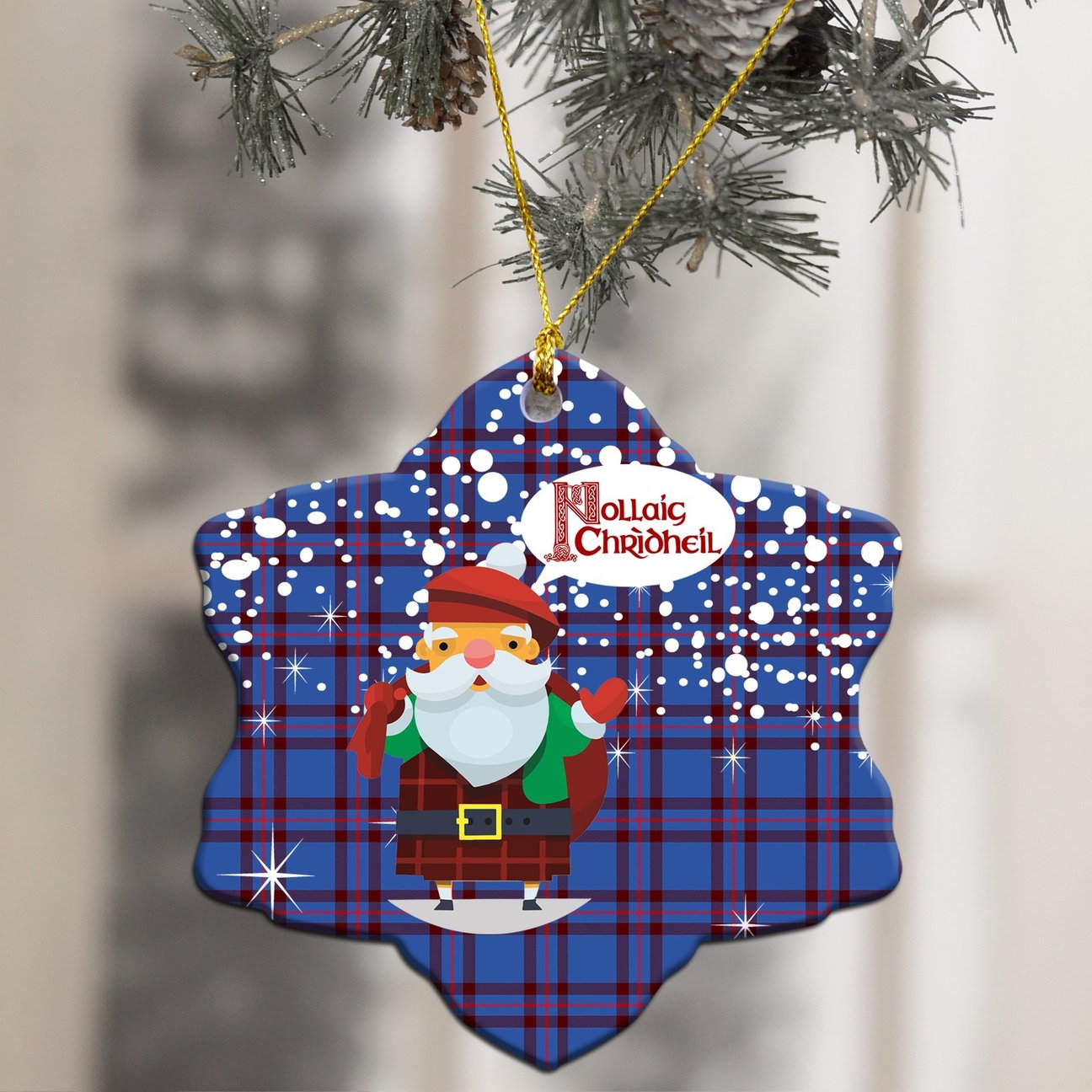 Elliot Modern Tartan Christmas Ceramic Ornament - Santa Style