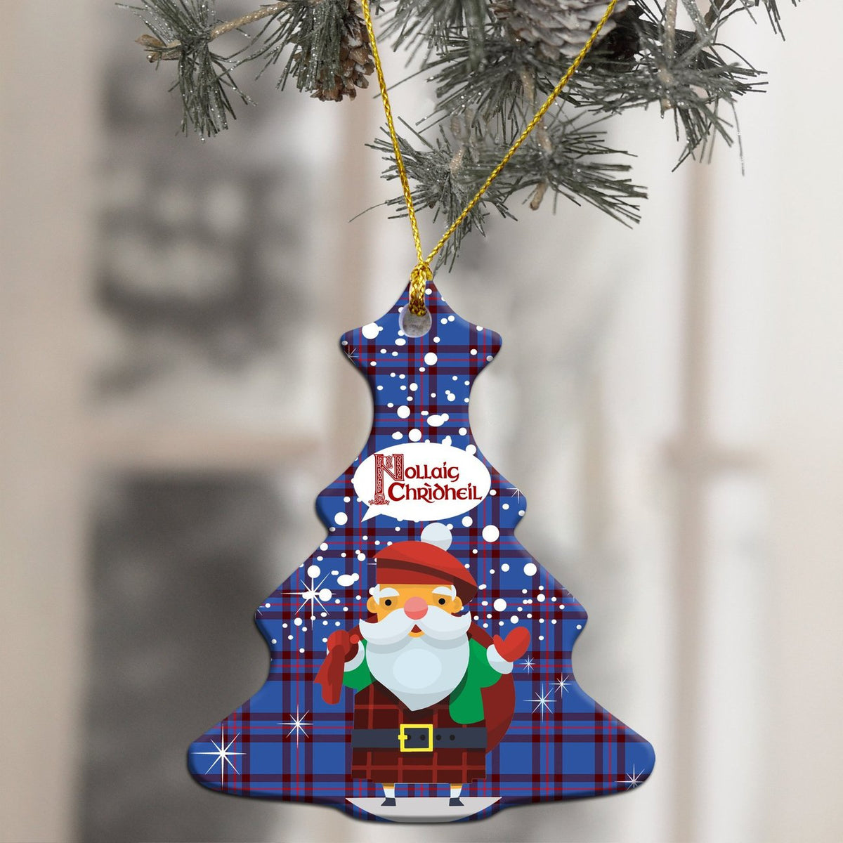 Elliot Modern Tartan Christmas Ceramic Ornament - Santa Style