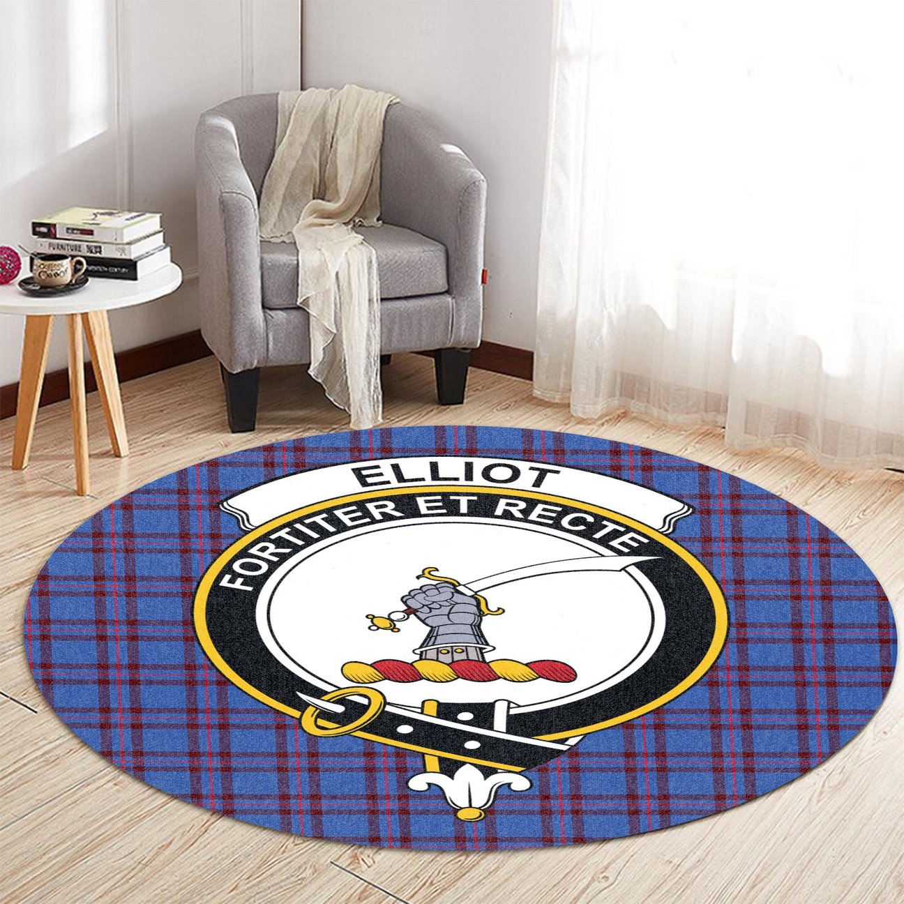 Elliot Modern Tartan Crest Round Rug