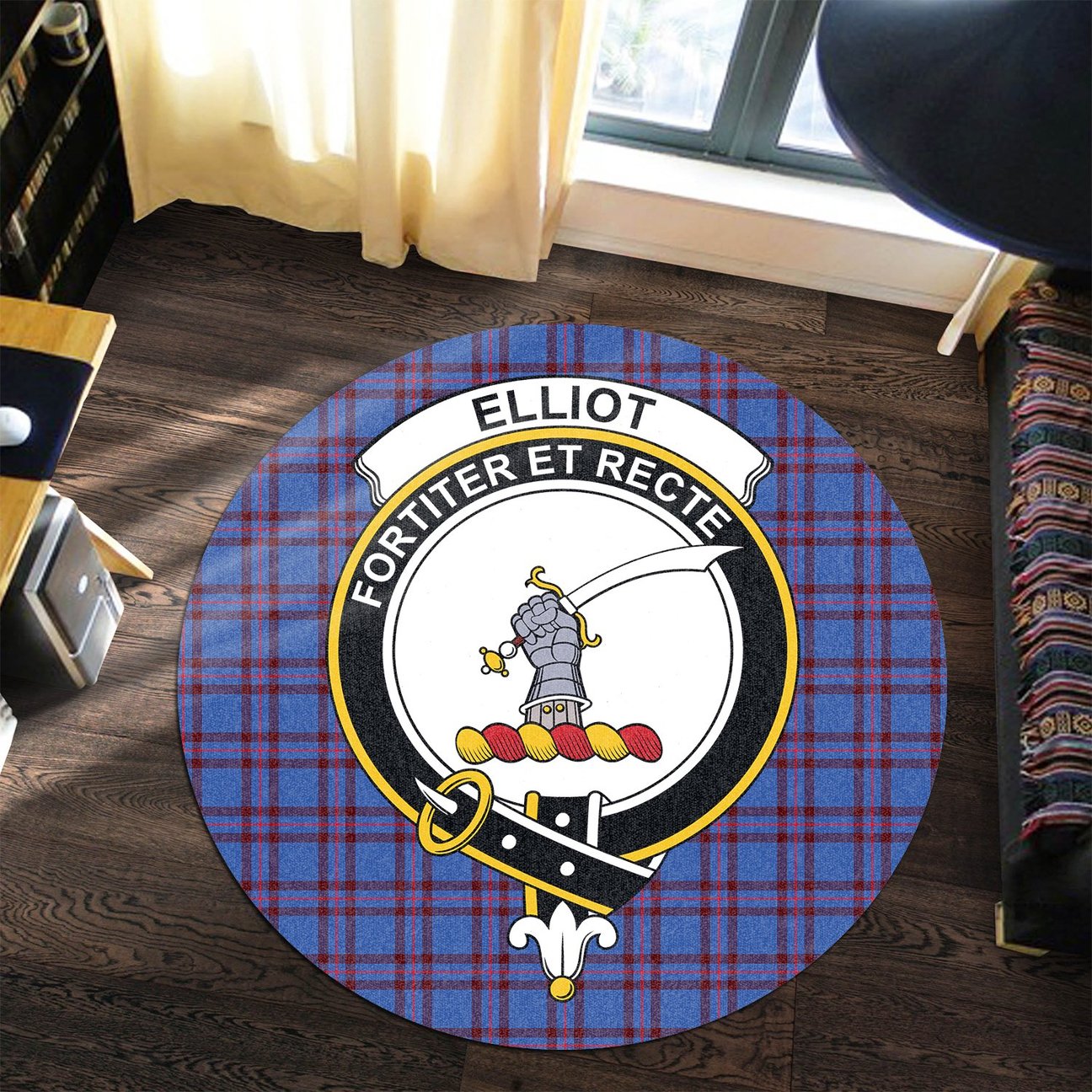 Elliot Modern Tartan Crest Round Rug