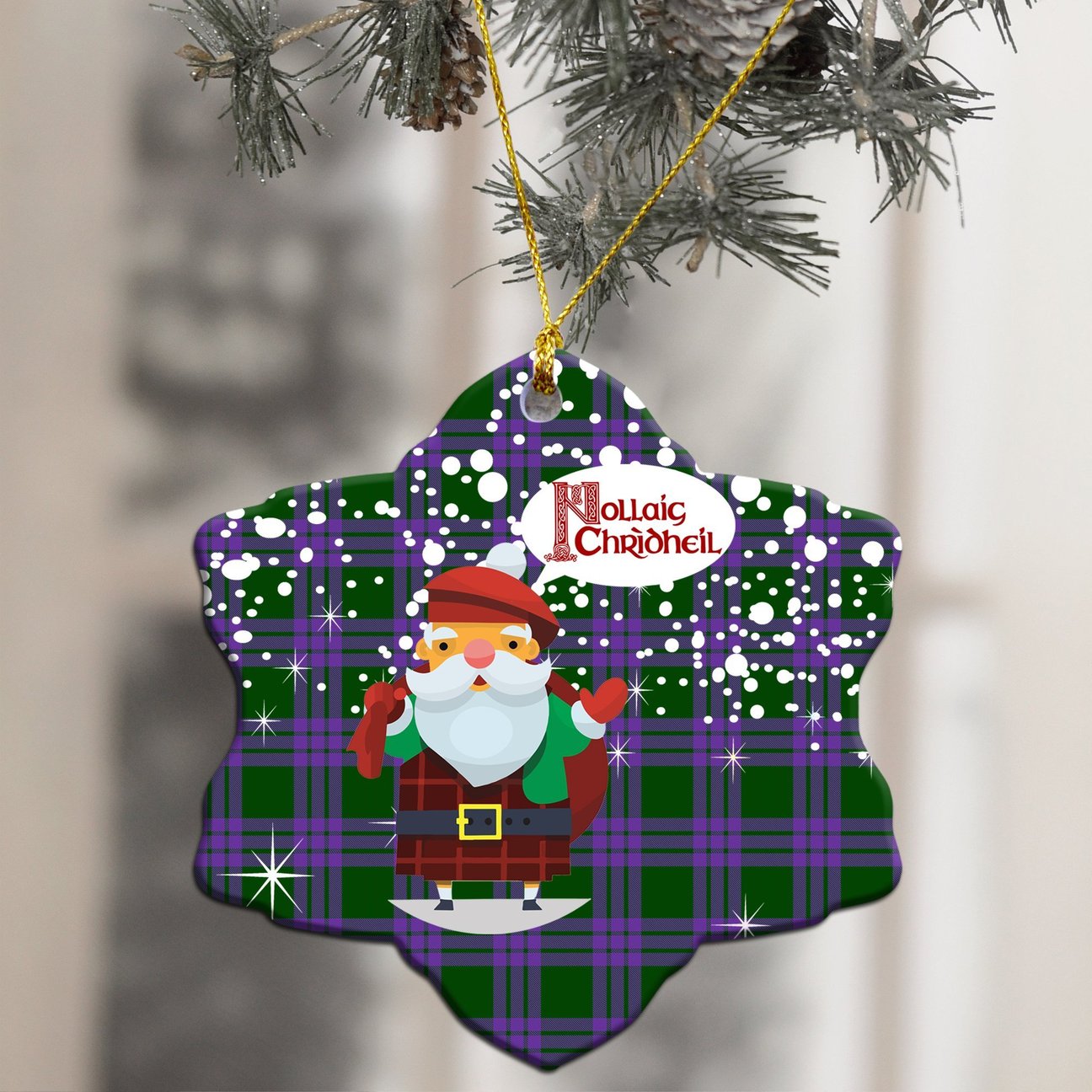 Elphinstone Tartan Christmas Ceramic Ornament - Santa Style