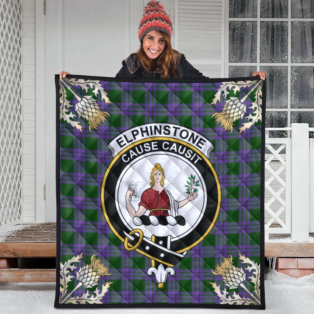 Elphinstone Tartan Crest Premium Quilt - Gold Thistle Style