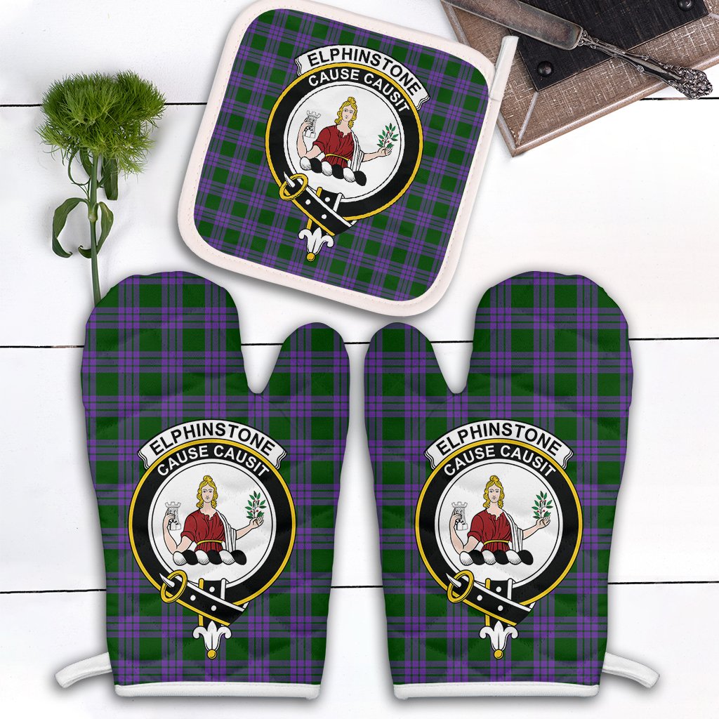 Elphinstone Tartan Crest Oven Mitt And Pot Holder (2 Oven Mitts + 1 Pot Holder)