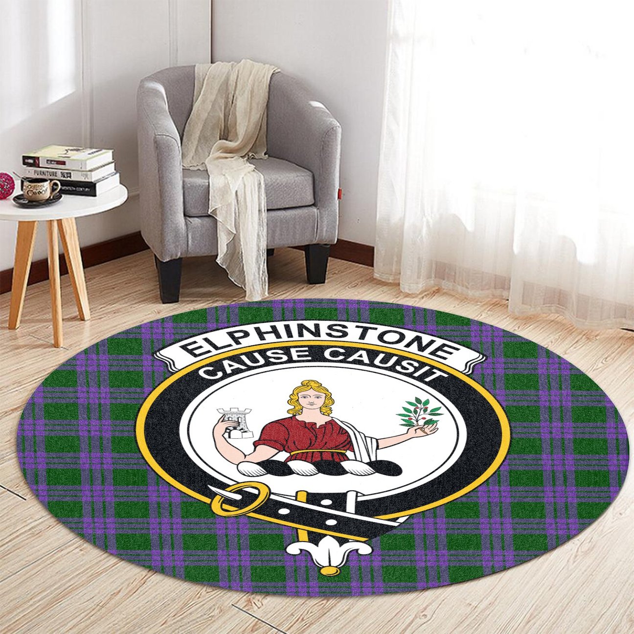 Elphinstone Tartan Crest Round Rug