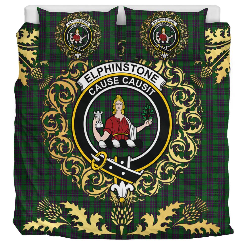 Elphinstone Tartan Crest Bedding Set - Golden Thistle Style