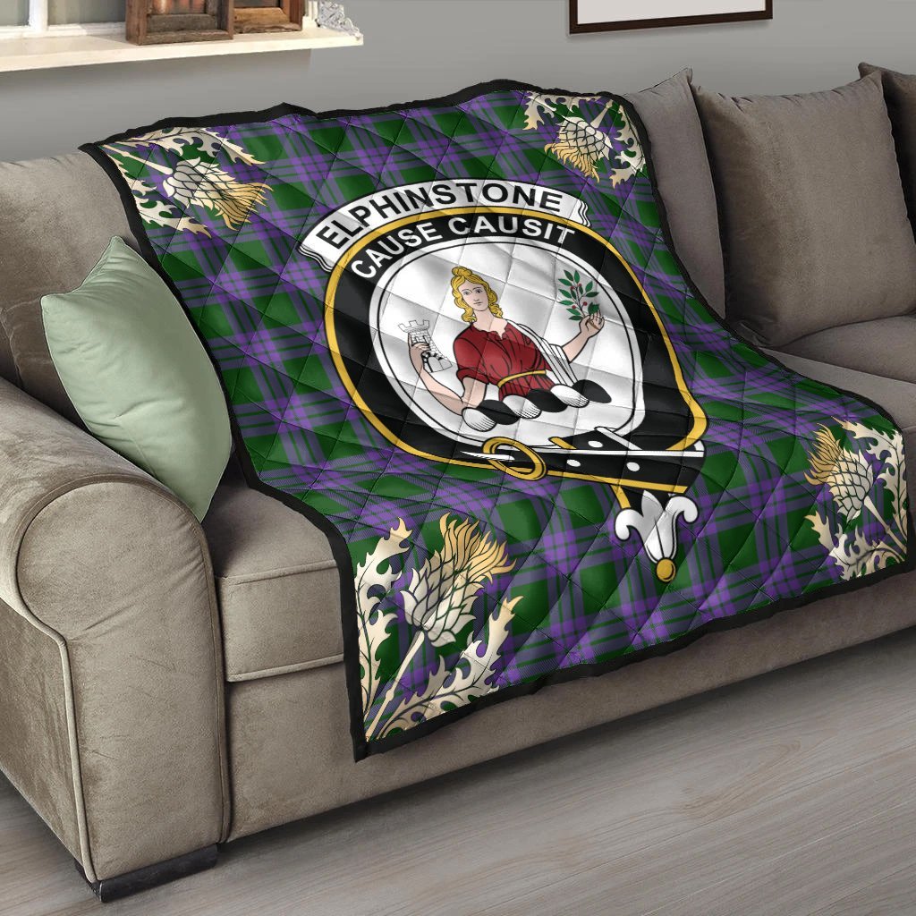 Elphinstone Tartan Crest Premium Quilt - Gold Thistle Style