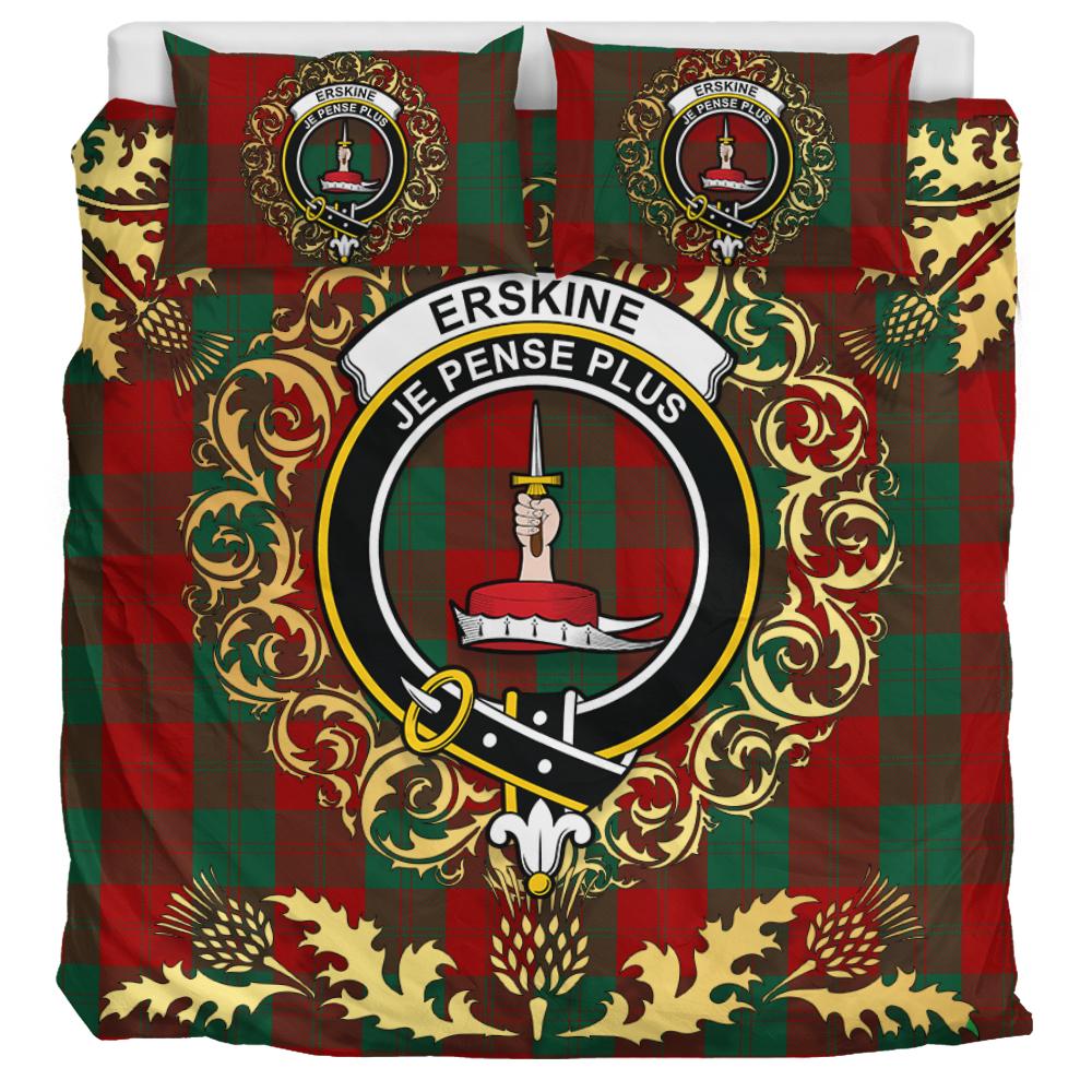 Erskine Tartan Crest Bedding Set - Golden Thistle Style