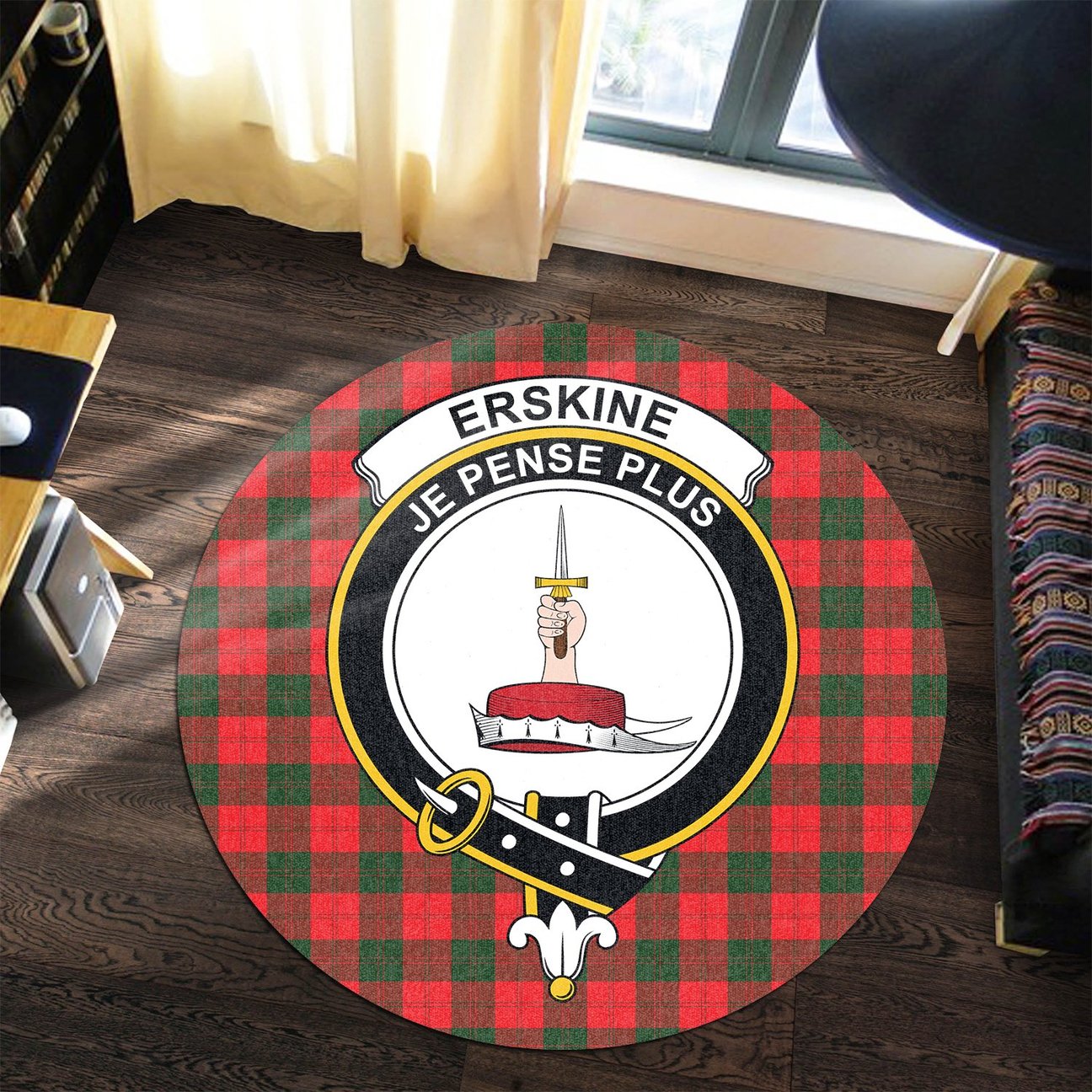 Erskine Modern Tartan Crest Round Rug