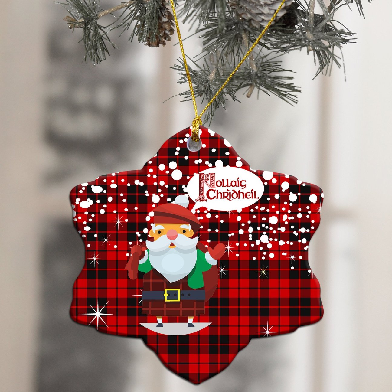 Ettrick District Tartan Christmas Ceramic Ornament - Santa Style