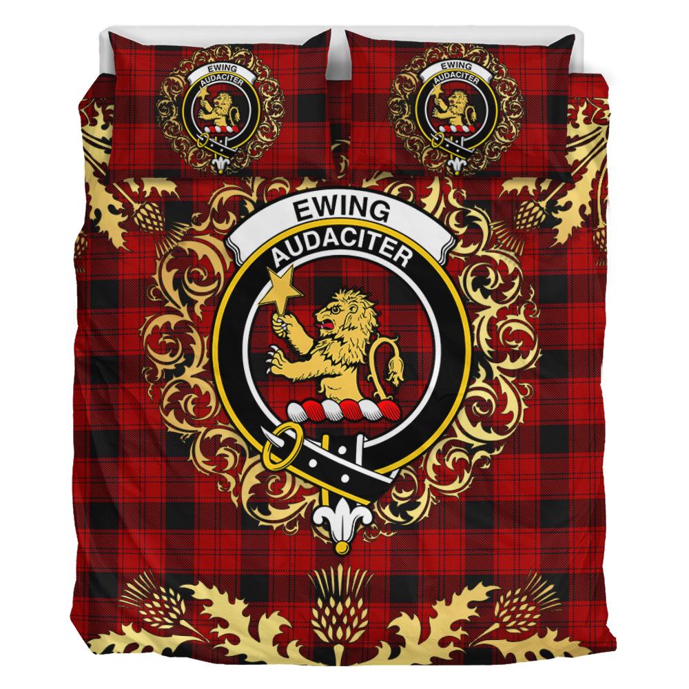 Ewing Tartan Crest Bedding Set - Golden Thistle Style