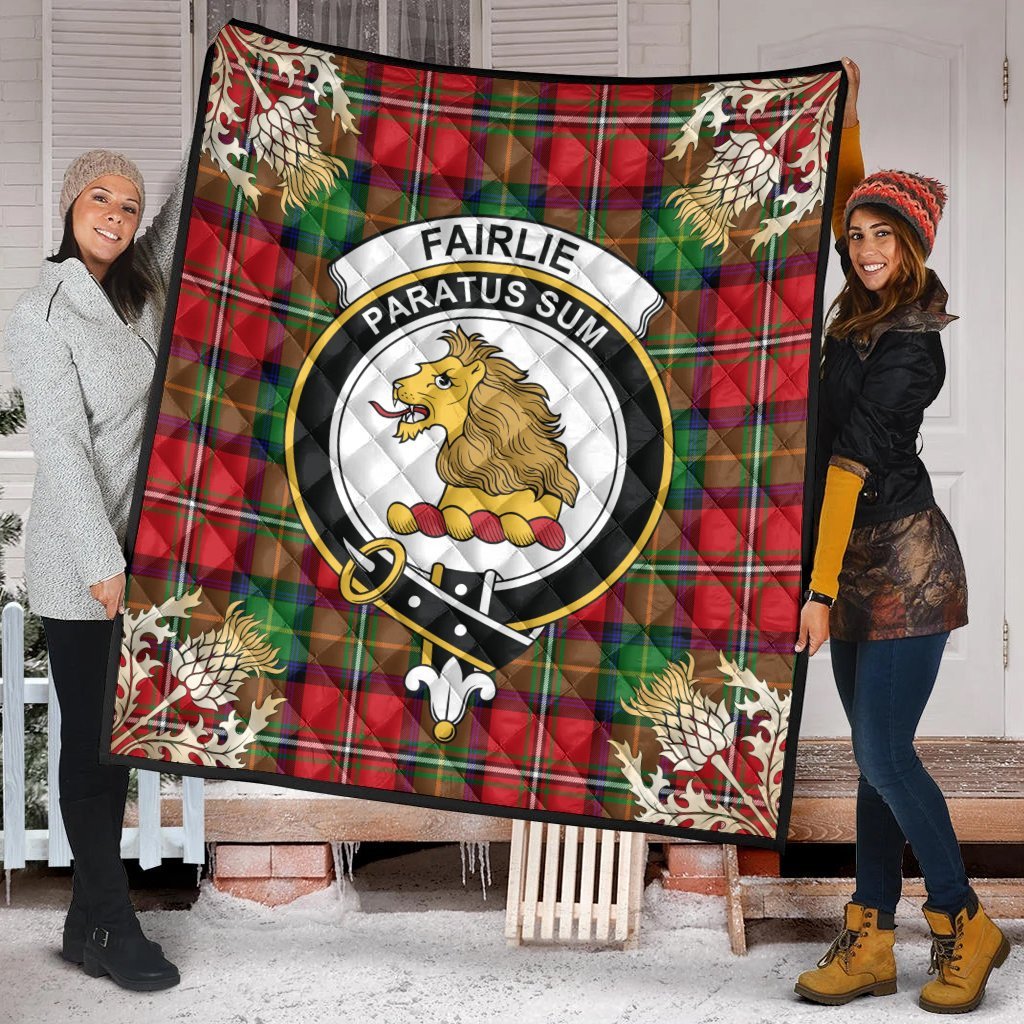 Fairlie Modern Tartan Crest Premium Quilt - Gold Thistle Style