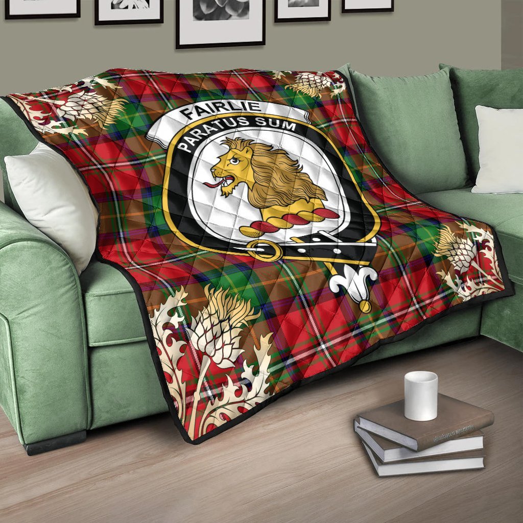 Fairlie Modern Tartan Crest Premium Quilt - Gold Thistle Style