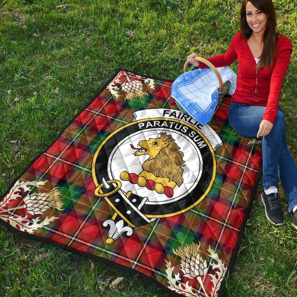 Fairlie Modern Tartan Crest Premium Quilt - Gold Thistle Style