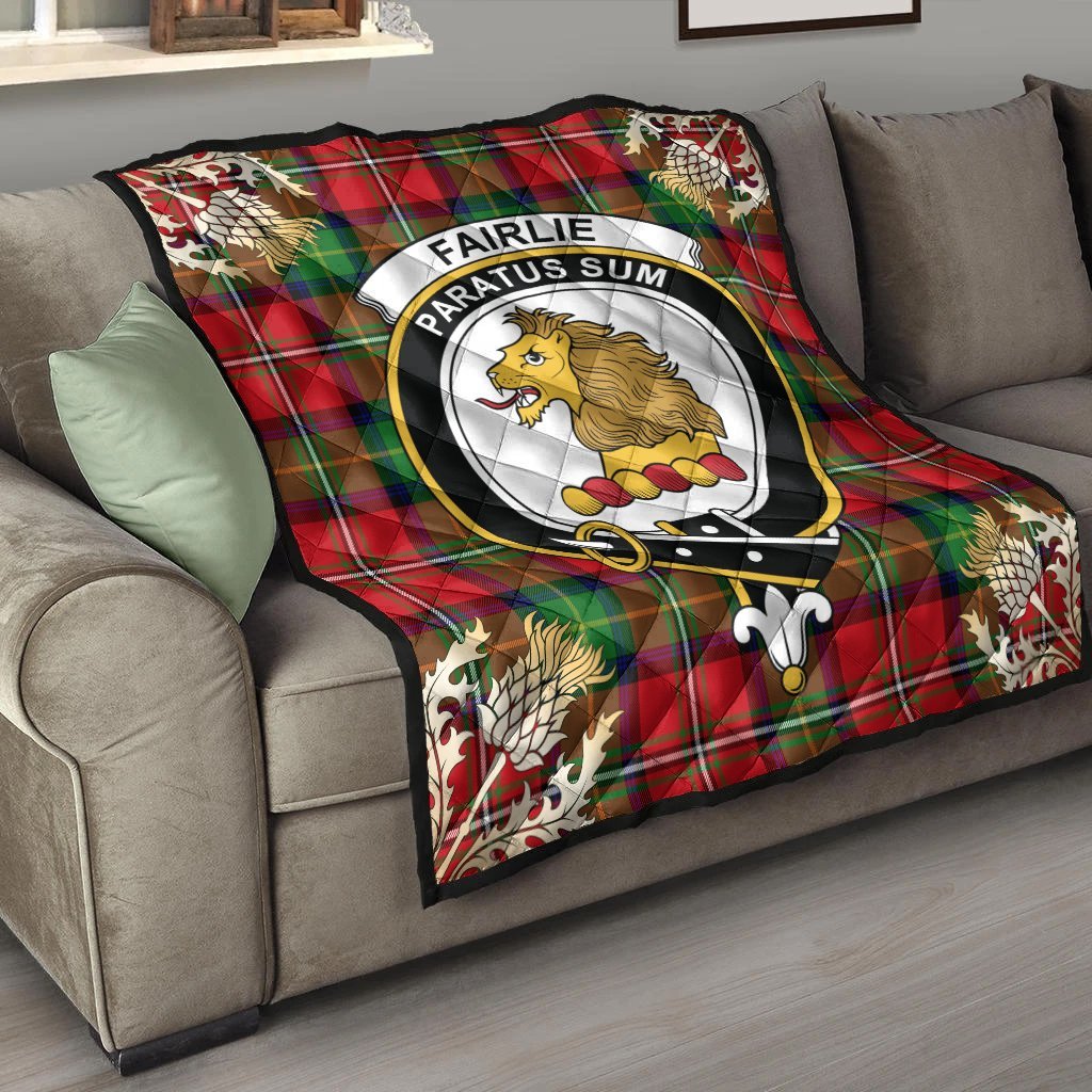 Fairlie Modern Tartan Crest Premium Quilt - Gold Thistle Style