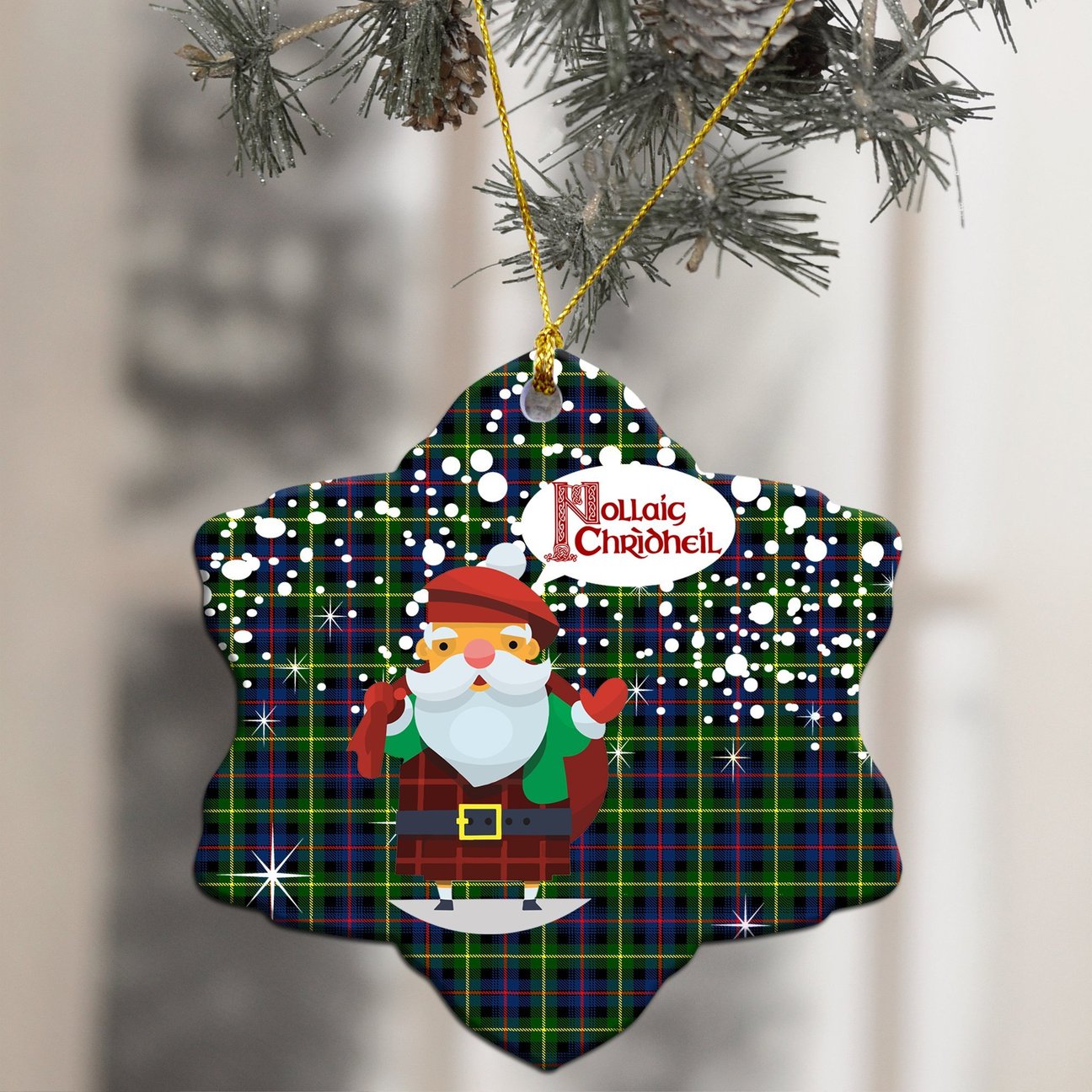 Farquharson Modern Tartan Christmas Ceramic Ornament - Santa Style