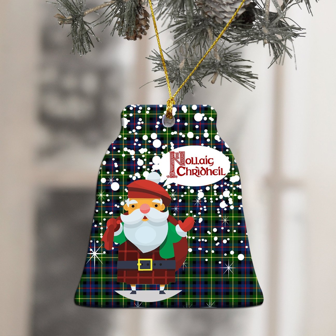 Farquharson Modern Tartan Christmas Ceramic Ornament - Santa Style