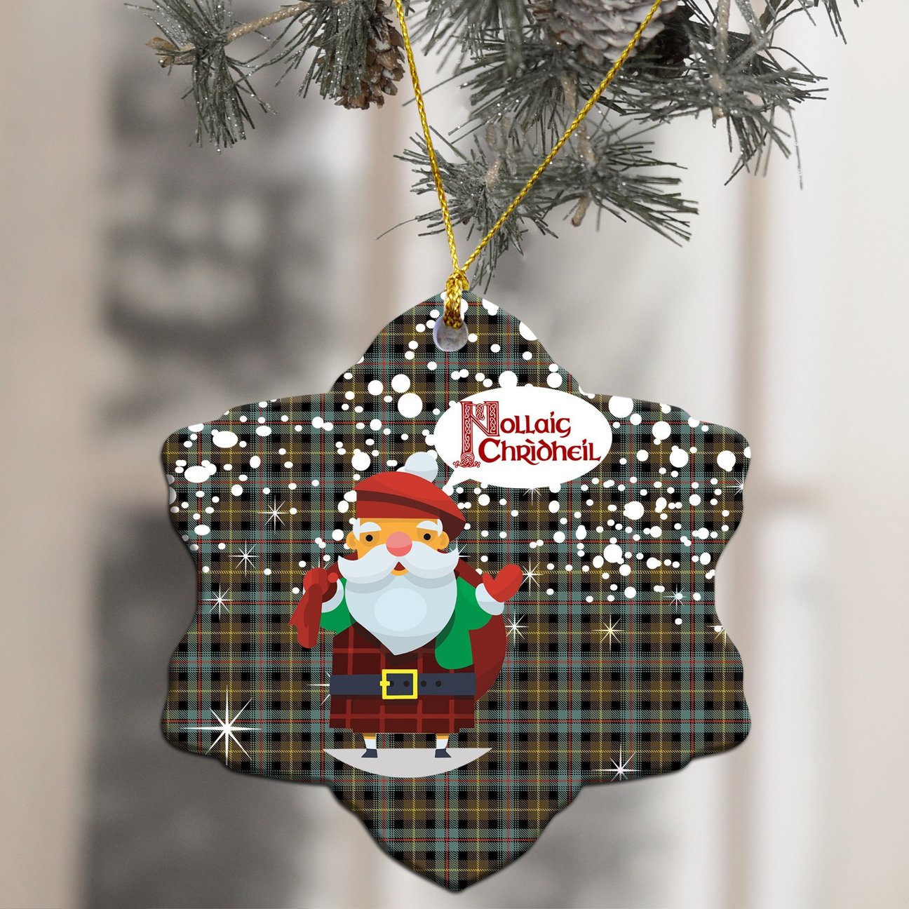 Farquharson Weathered Tartan Christmas Ceramic Ornament - Santa Style