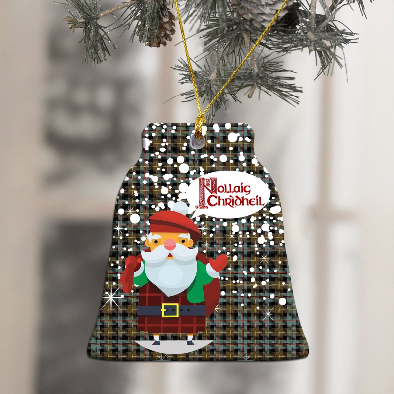 Farquharson Weathered Tartan Christmas Ceramic Ornament - Santa Style