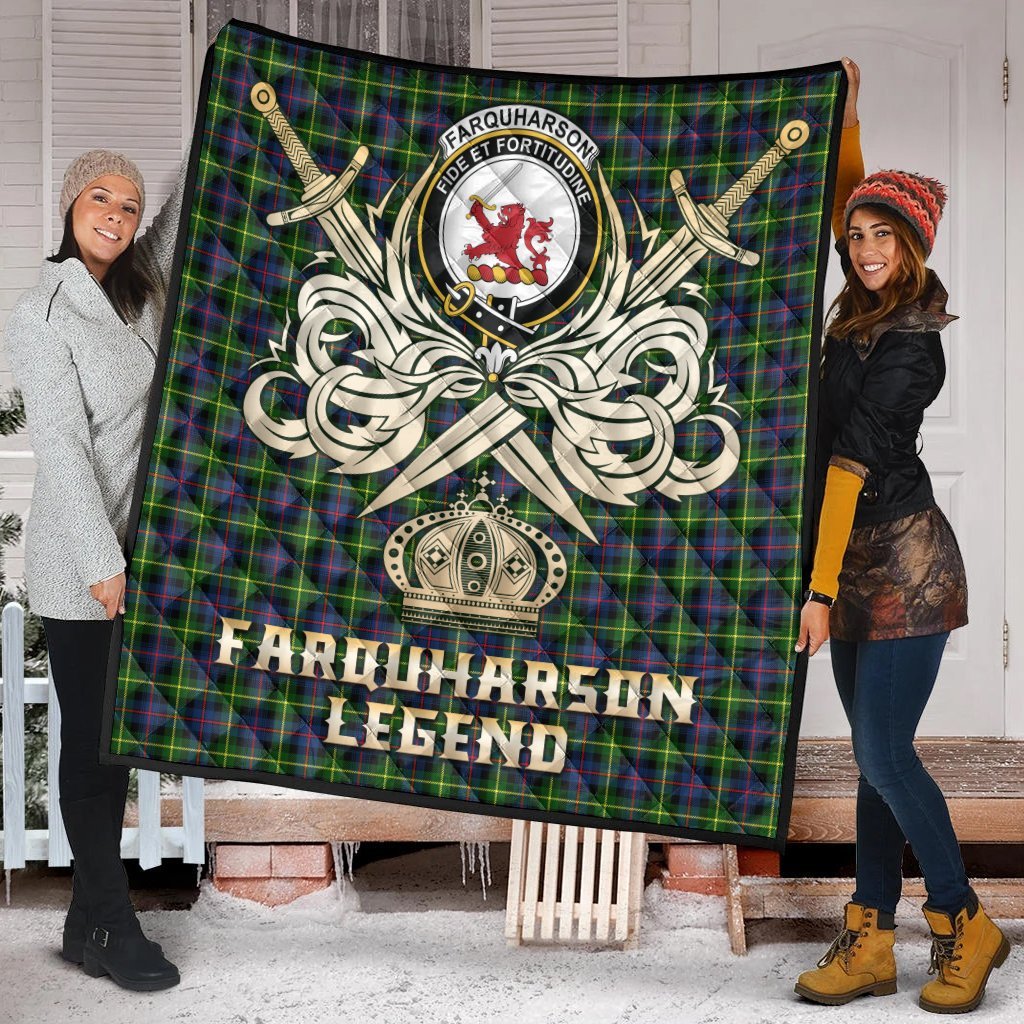 Farquharson Modern Tartan Crest Legend Gold Royal Premium Quilt