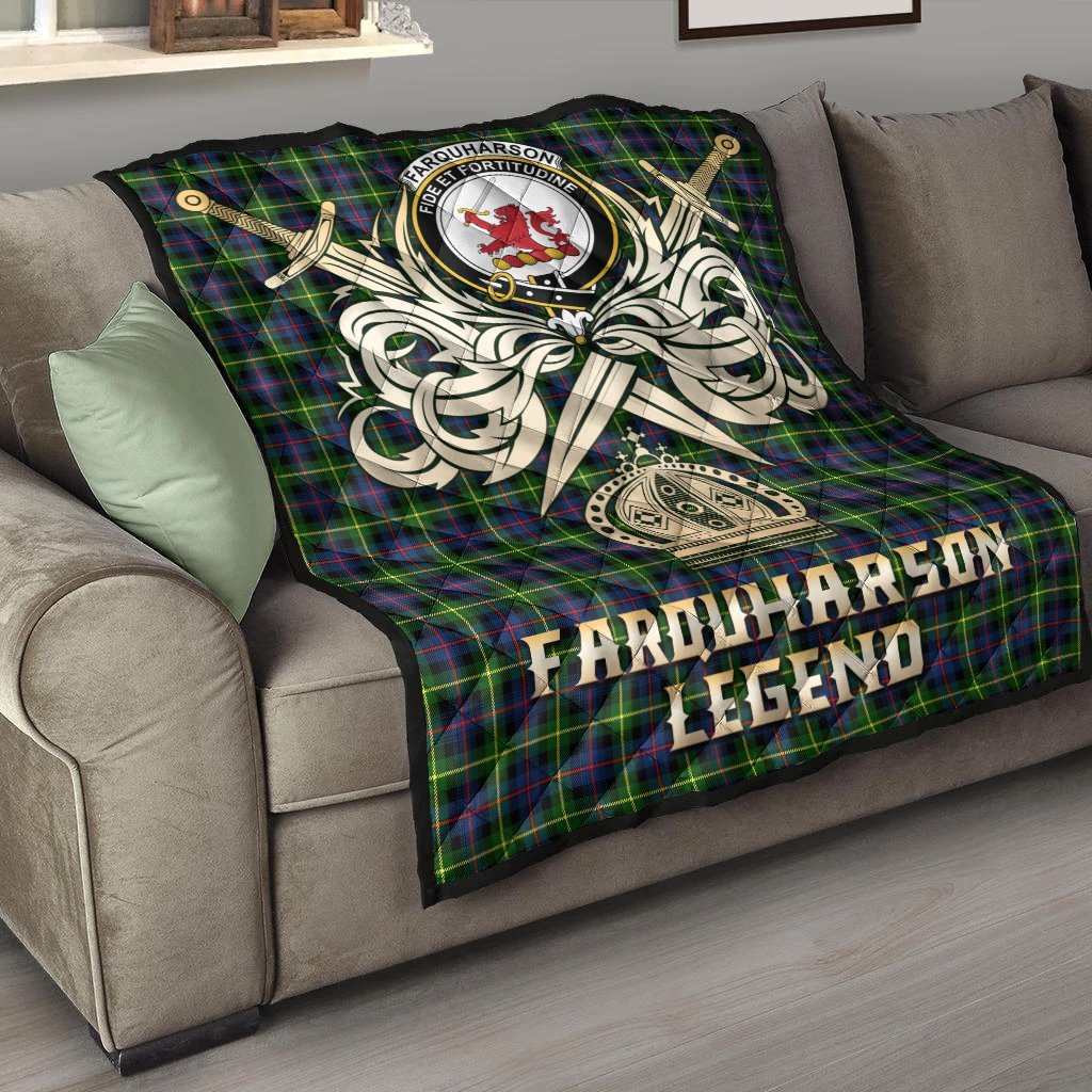 Farquharson Modern Tartan Crest Legend Gold Royal Premium Quilt