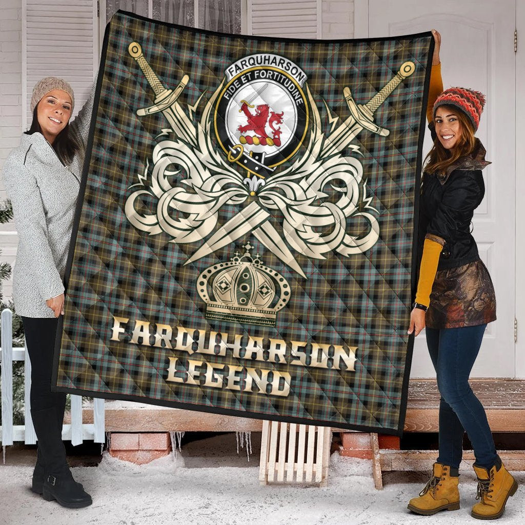 Farquharson Weathered Tartan Crest Legend Gold Royal Premium Quilt