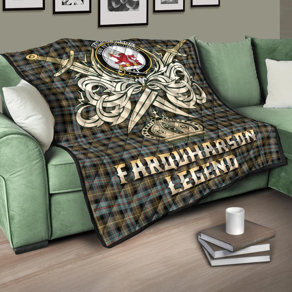 Farquharson Weathered Tartan Crest Legend Gold Royal Premium Quilt