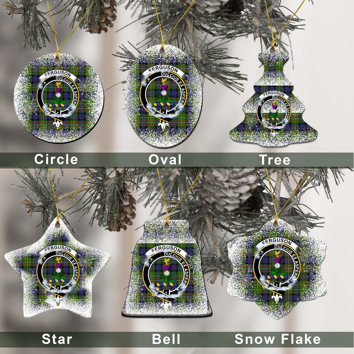 Ferguson Tartan Christmas Ceramic Ornament - Snow Style