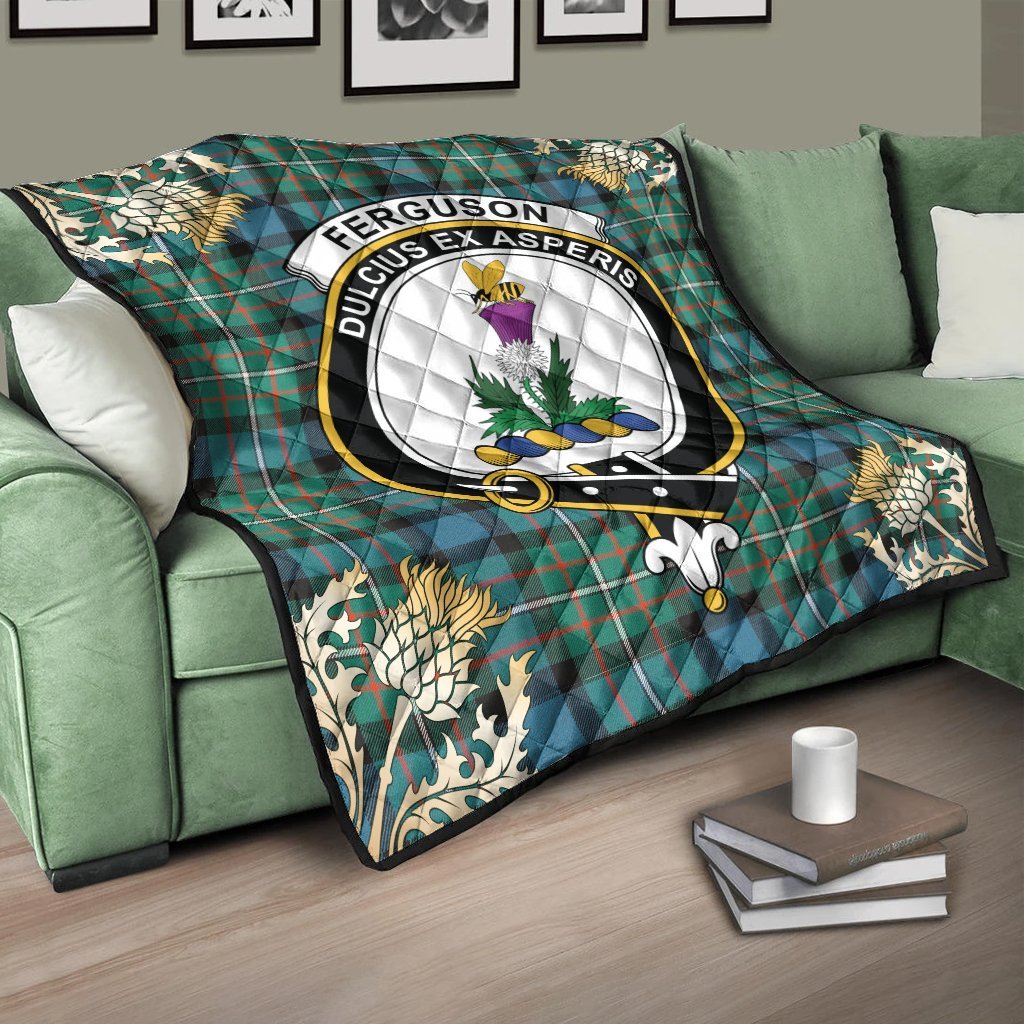 Ferguson Ancient Tartan Crest Premium Quilt - Gold Thistle Style