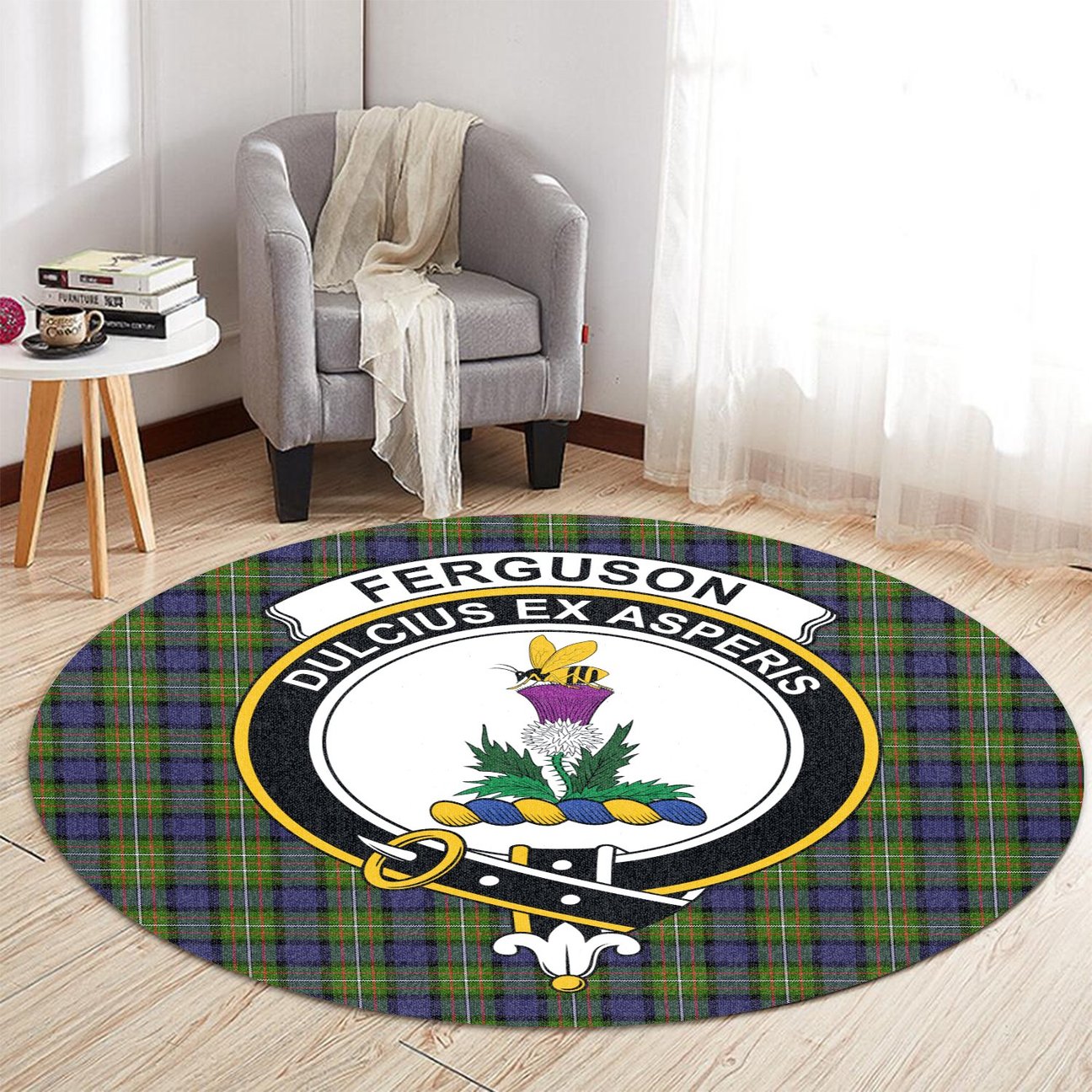 Ferguson Modern Tartan Crest Round Rug