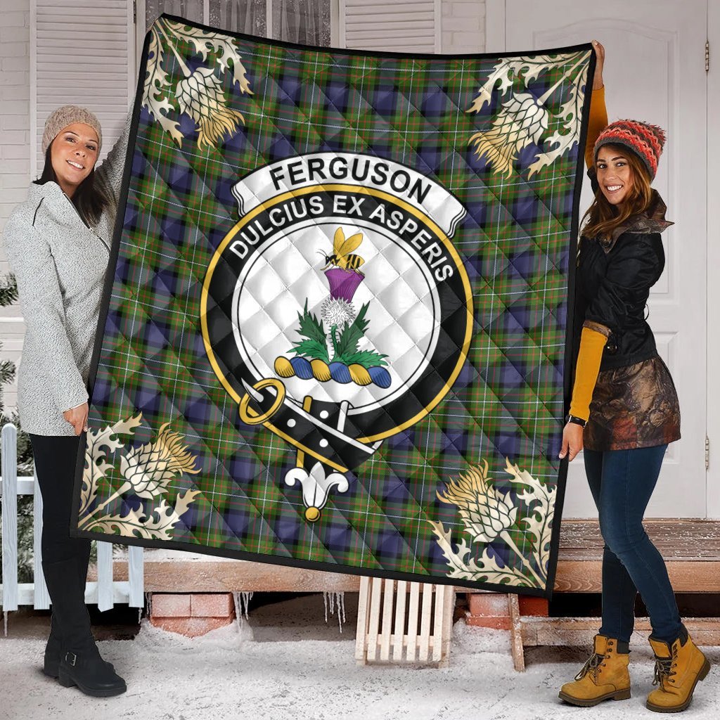 Ferguson Modern Tartan Crest Premium Quilt - Gold Thistle Style