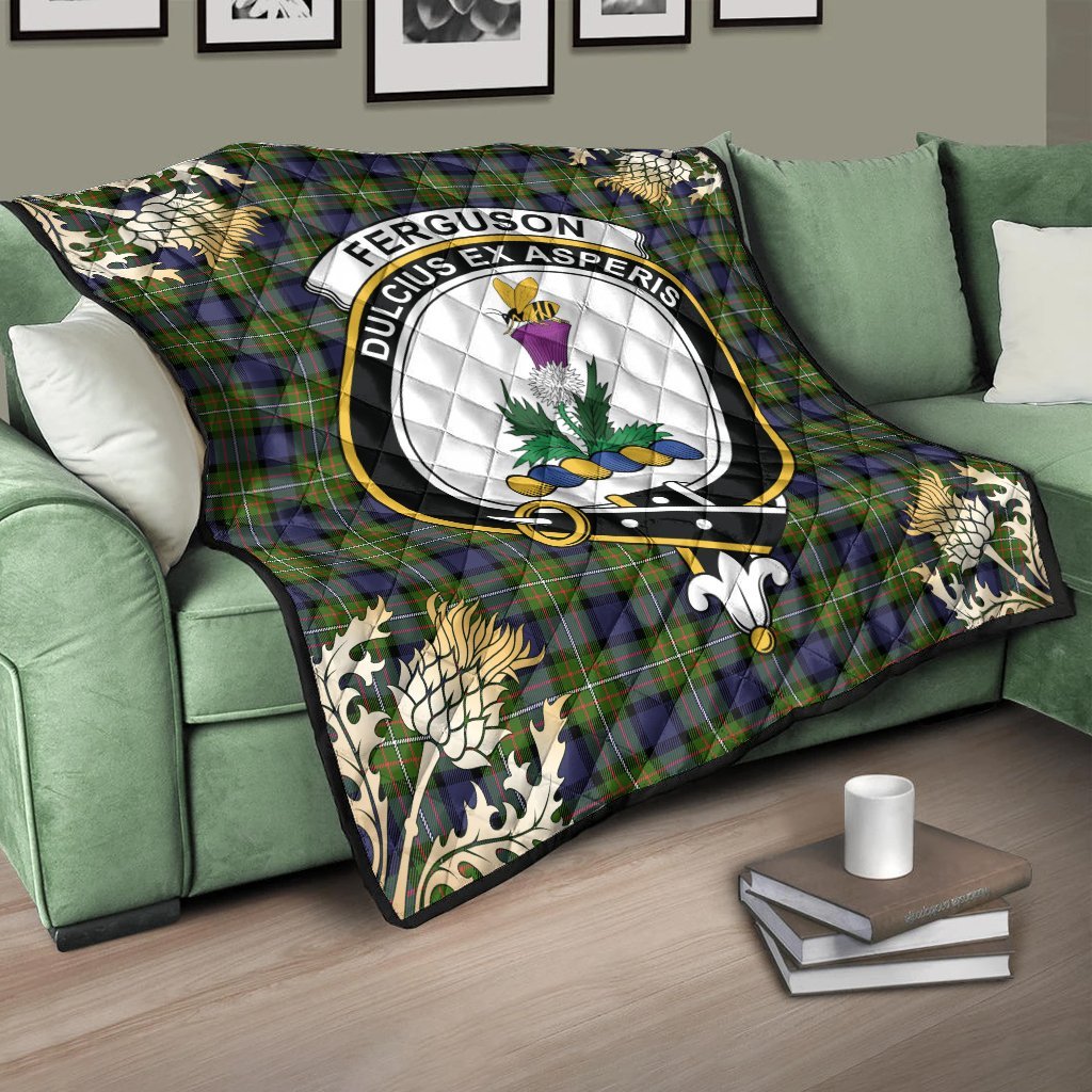 Ferguson Modern Tartan Crest Premium Quilt - Gold Thistle Style