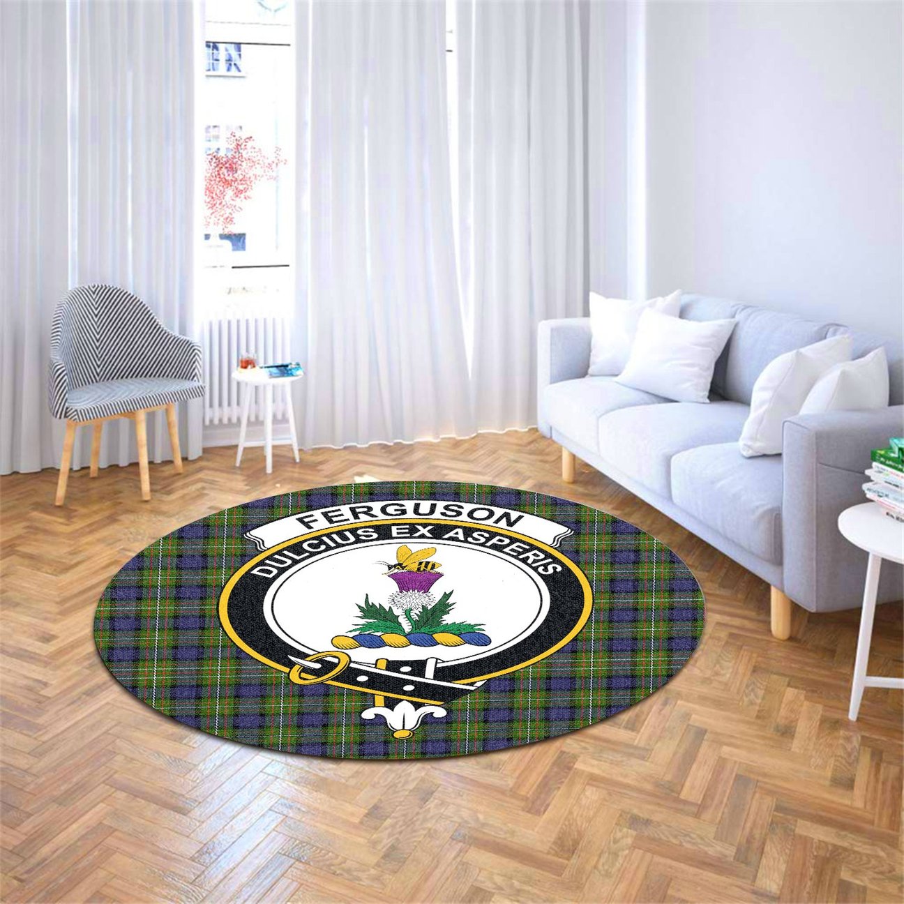 Ferguson Modern Tartan Crest Round Rug