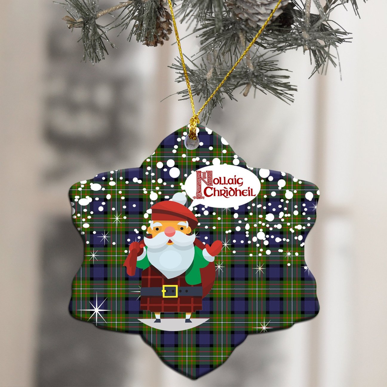 Fergusson Modern Tartan Christmas Ceramic Ornament - Santa Style