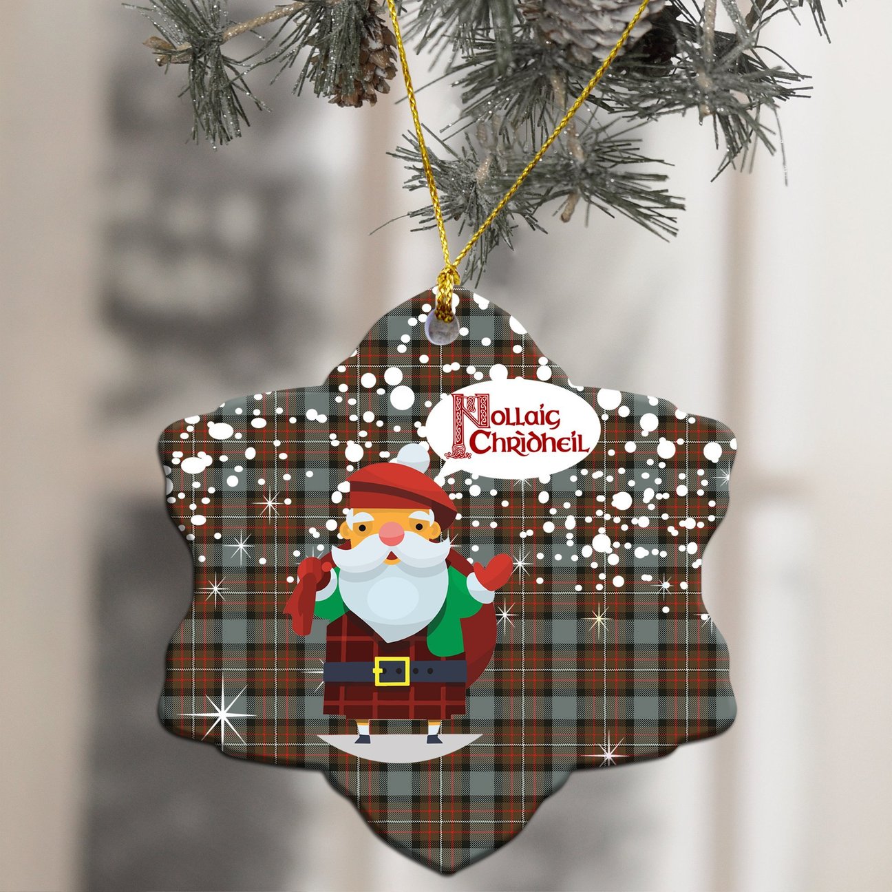 Fergusson Weathered Tartan Christmas Ceramic Ornament - Santa Style