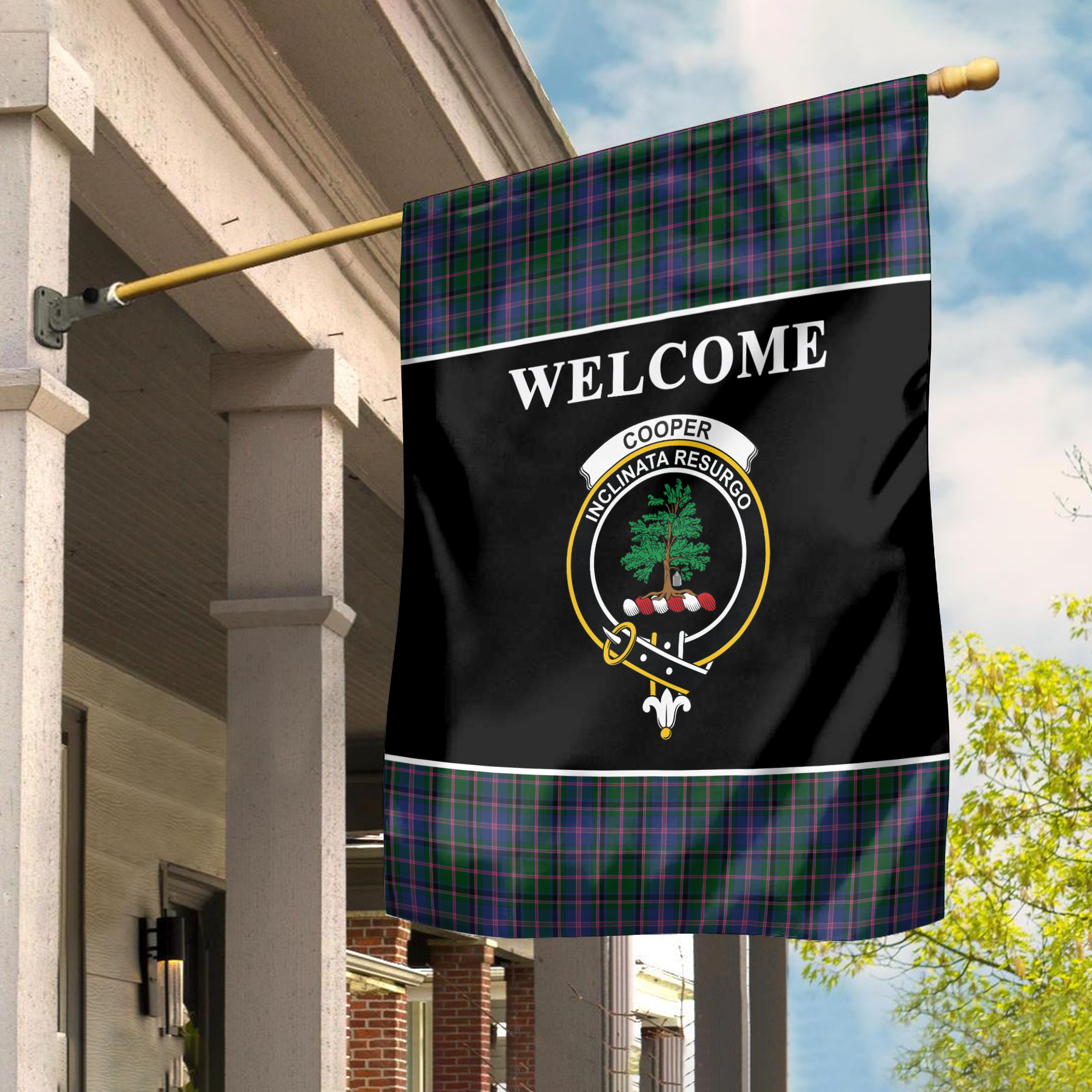 Cooper Tartan Crest 2 Black Garden Flag