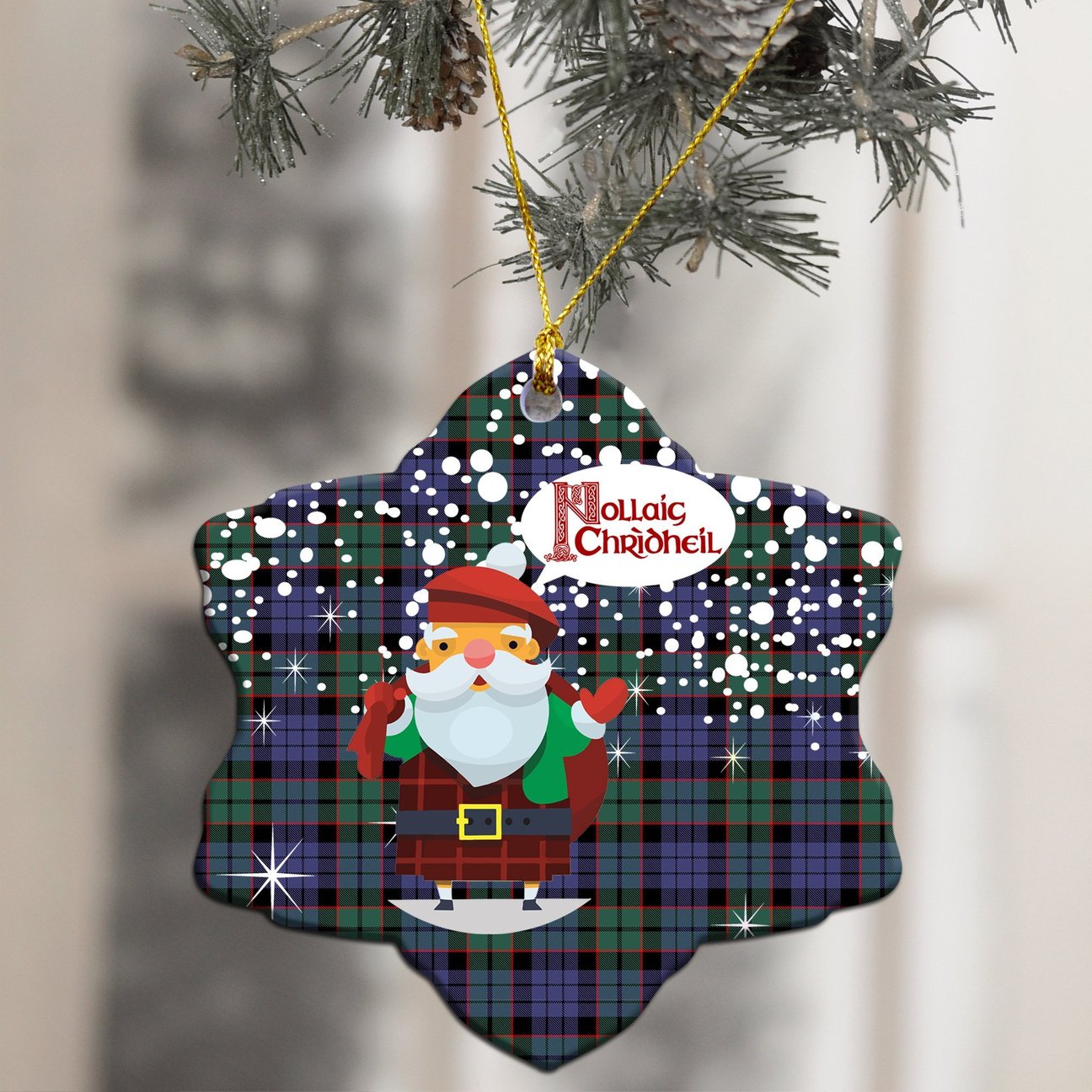 Fletcher Modern Tartan Christmas Ceramic Ornament - Santa Style