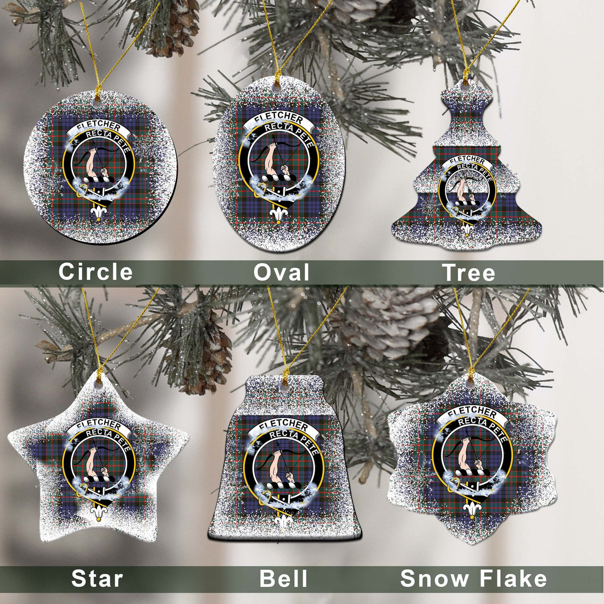 Fletcher Tartan Christmas Ceramic Ornament - Snow Style