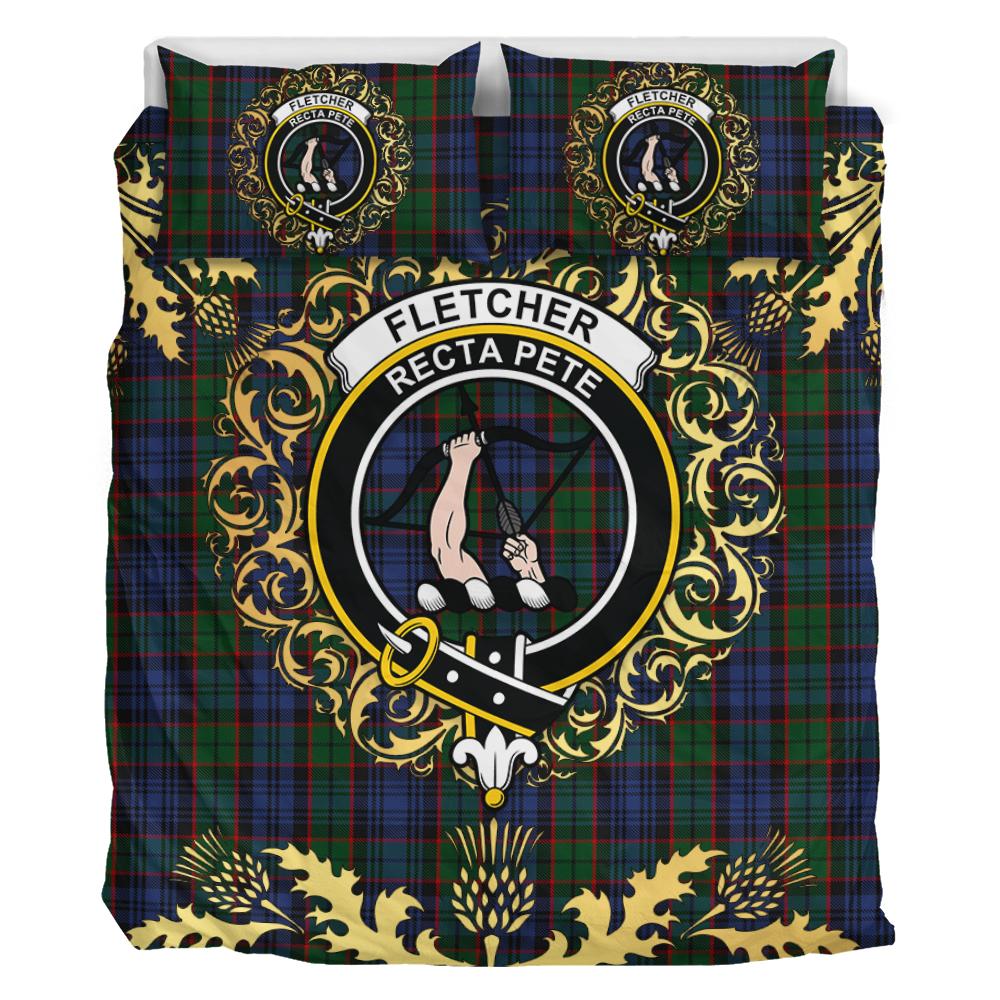 Fletcher Tartan Crest Bedding Set - Golden Thistle Style