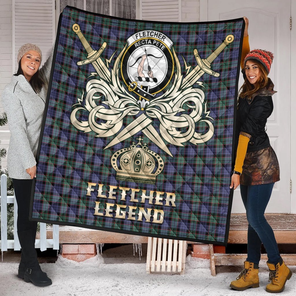 Fletcher Modern Tartan Crest Legend Gold Royal Premium Quilt