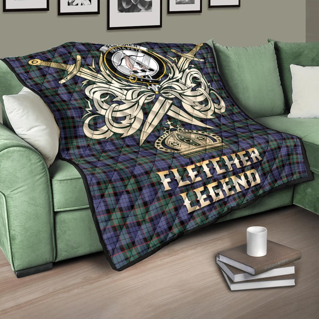 Fletcher Modern Tartan Crest Legend Gold Royal Premium Quilt