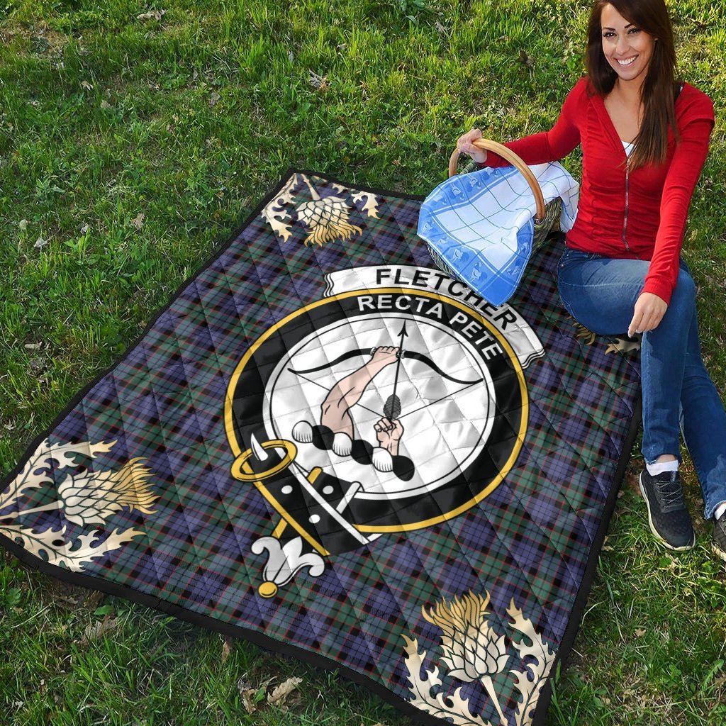 Fletcher Modern Tartan Crest Premium Quilt - Gold Thistle Style