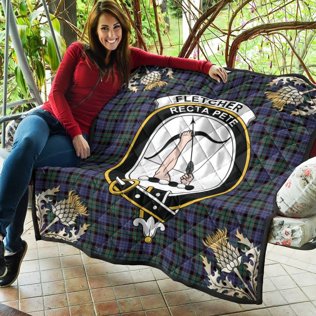 Fletcher Modern Tartan Crest Premium Quilt - Gold Thistle Style