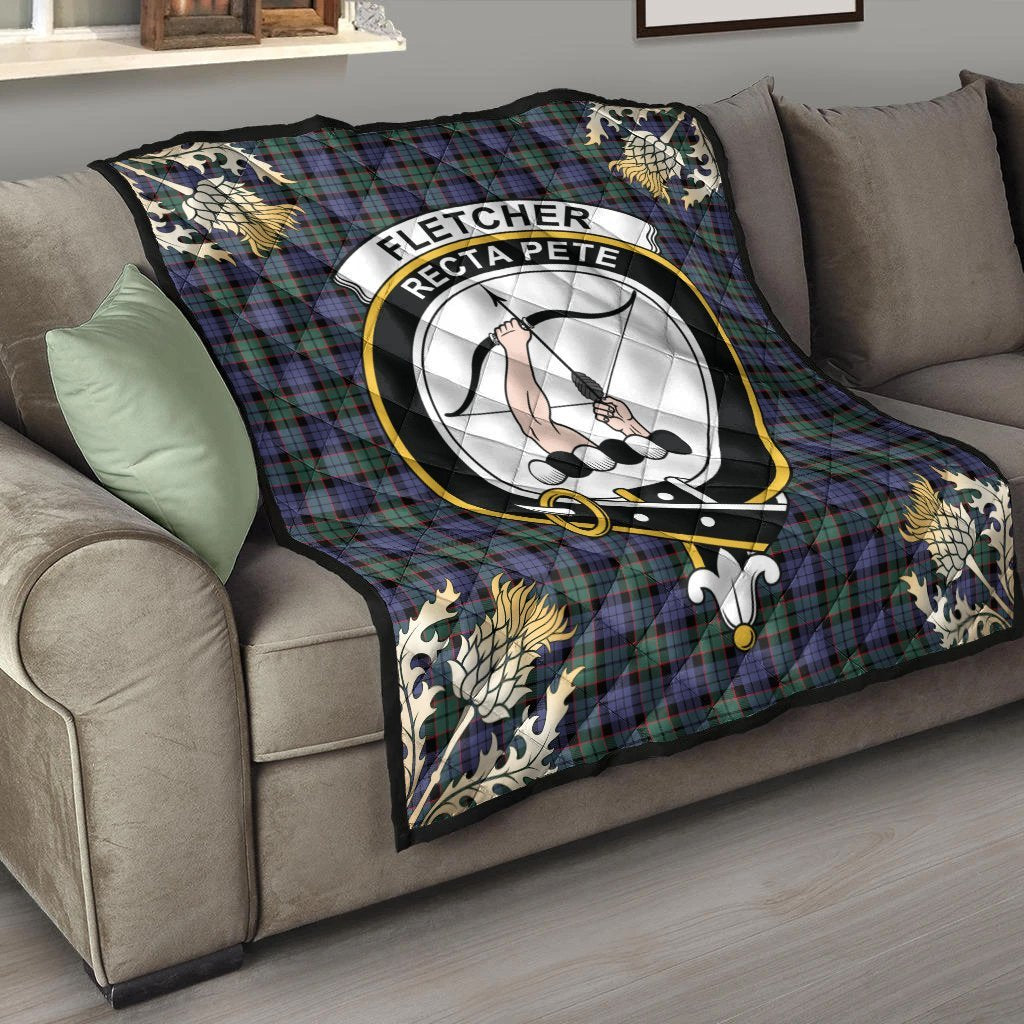 Fletcher Modern Tartan Crest Premium Quilt - Gold Thistle Style