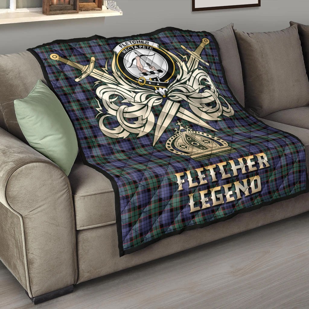 Fletcher Modern Tartan Crest Legend Gold Royal Premium Quilt