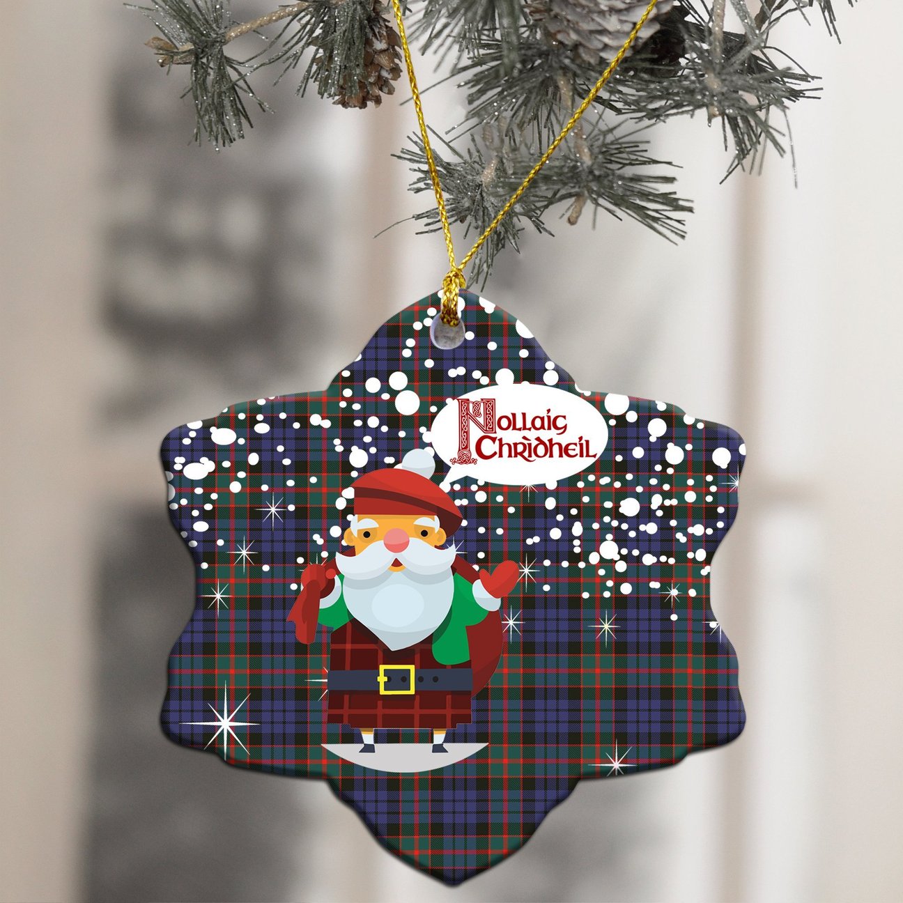 Fletcher of Dunans Tartan Christmas Ceramic Ornament - Santa Stylec