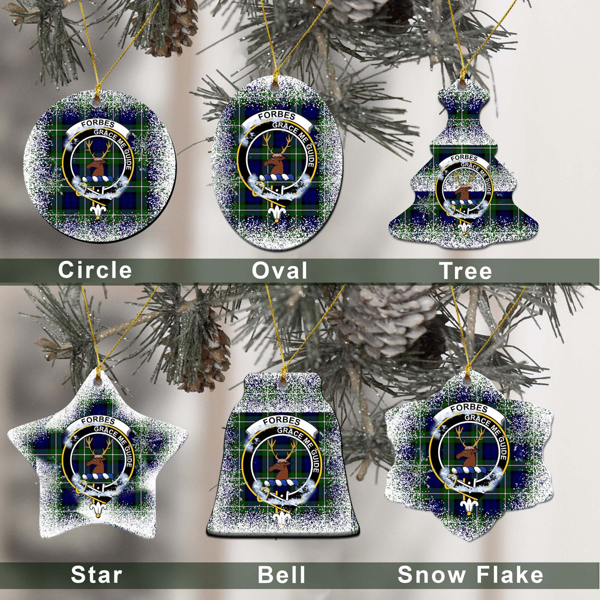 Forbes Tartan Christmas Ceramic Ornament - Snow Style