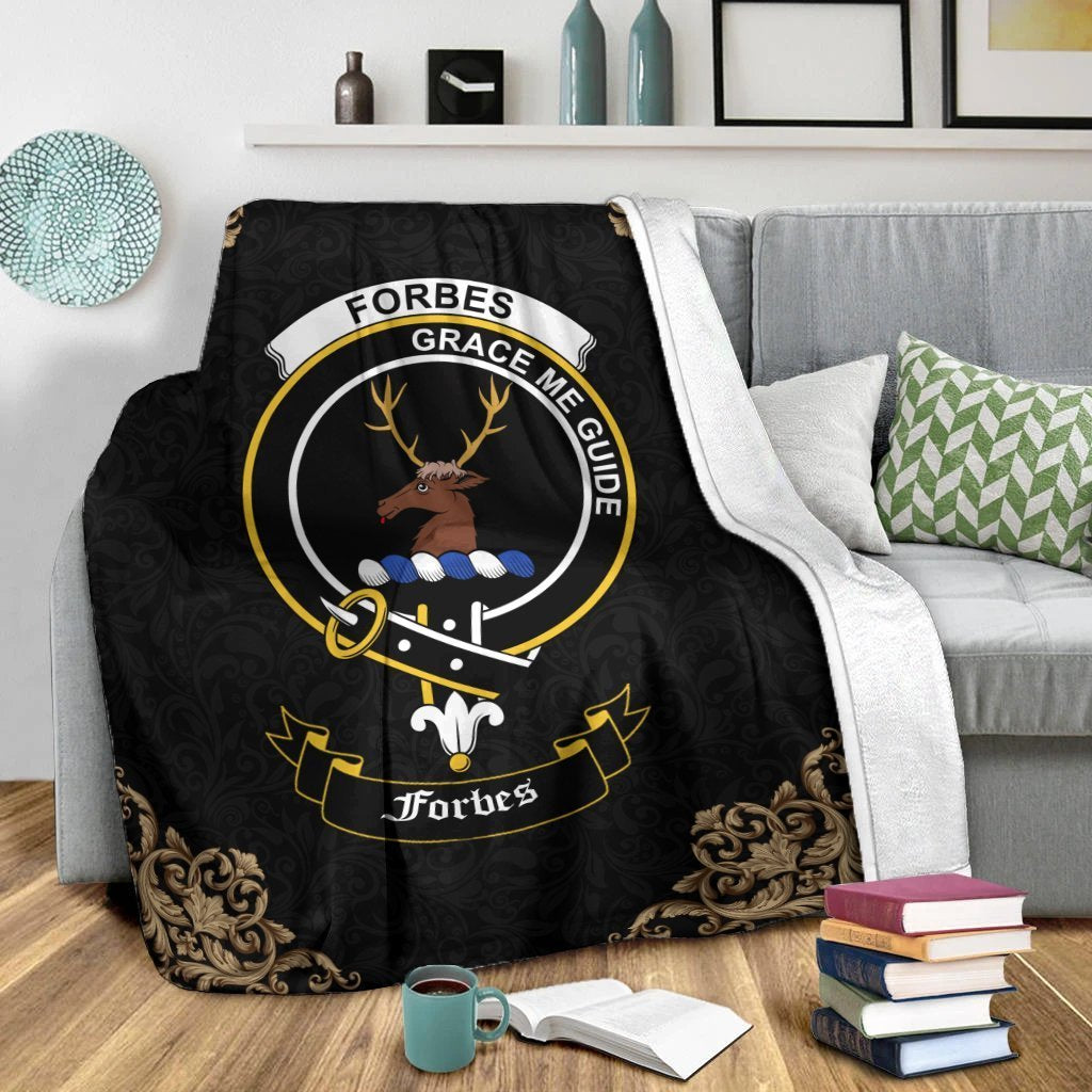 Forbes Crest Tartan Premium Blanket Black